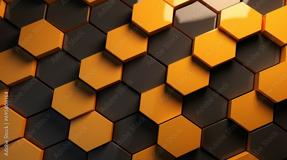 Abstract brown and yellow hexagons geometric background.