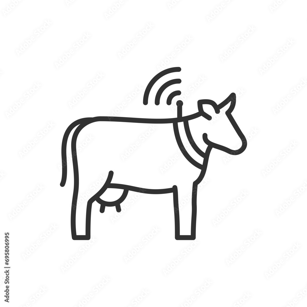 Smart farming, linear icon. Collar on the cow with data transmission. Smart farming. Animal tracking and monitoring technology. Line with editable stroke
