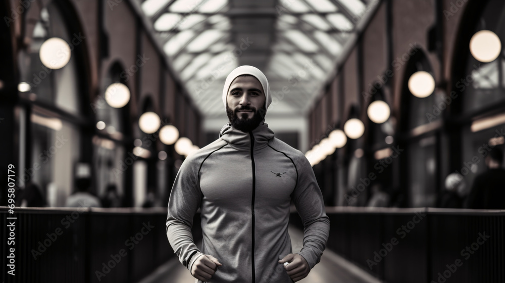 A confident Muslim fitness enthusiast.