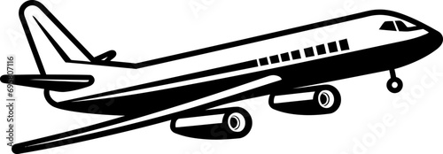 Plane silhouette in black color. Vector template for laser cutting wall art.