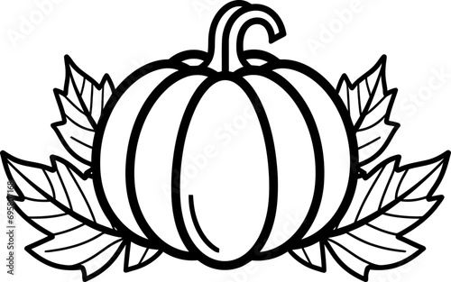 Pumpkin with leaves silhouette in black color. Vector template for laser cutting wall art.