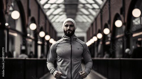 A confident Muslim fitness enthusiast.