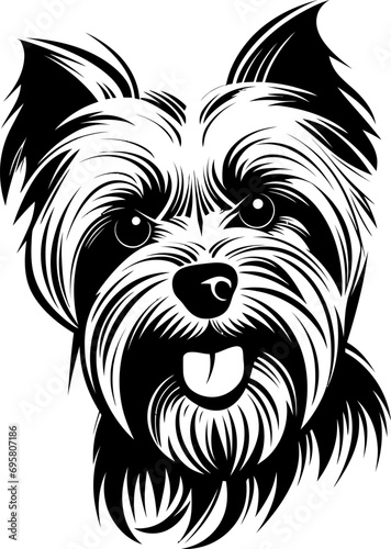 Yorkshire terrier dog silhouette in black color. Vector template for laser cutting wall art.