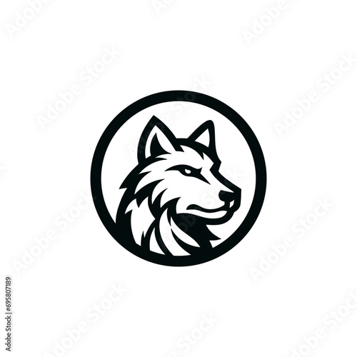 Brave wolf logo inside circle. Brave wolf head logo in solid black