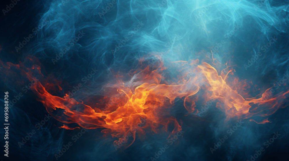 Winter and fire mystery smoke background