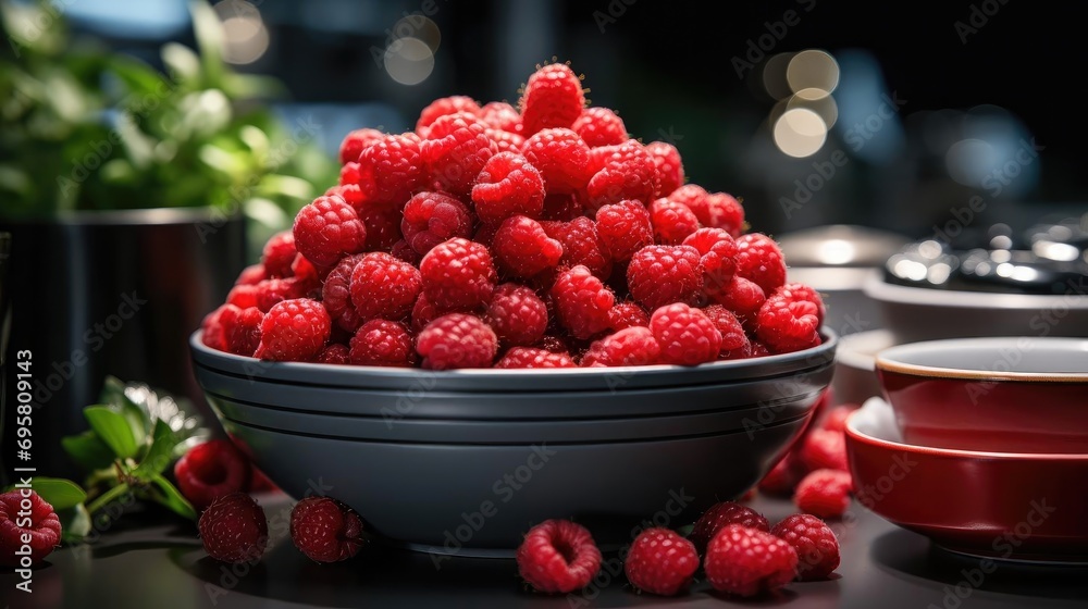 Delicious fresh raspberries on blur background Delicious fresh raspberries on blur background