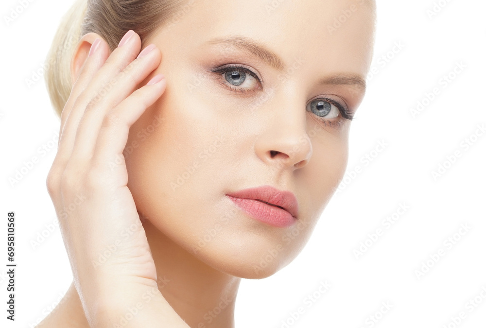 Close-up portrait of beautiful, fresh, healthy and sensual girl over white background Close-up portrait of beautiful, fresh, healthy and sensual girl over white background