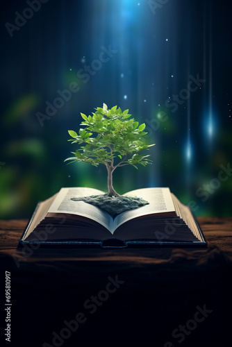 Tree sprouts from a book, Generative AI