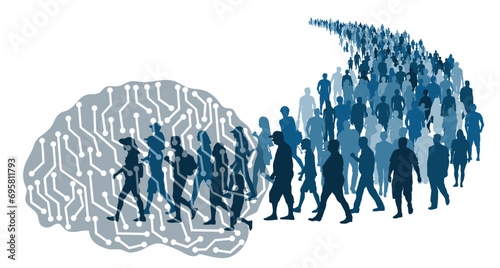 Absorption of human knowledge and skills by artificial intelligence. Silhouette. Vector illustration