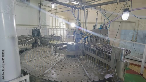 Freezing ice cream at the factory time palse. Automatic production of ice cream. Ice cream production at the factory photo