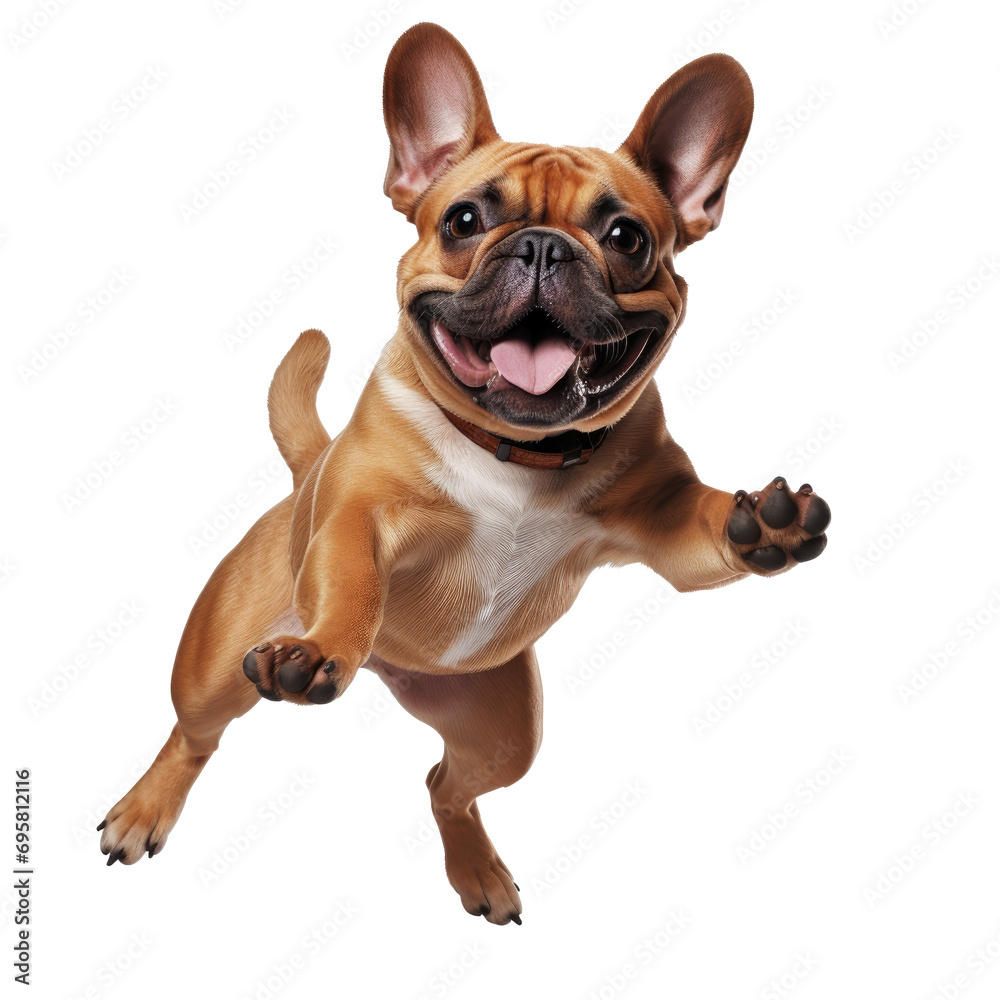 English bulldog puppy jumping isolated on white background