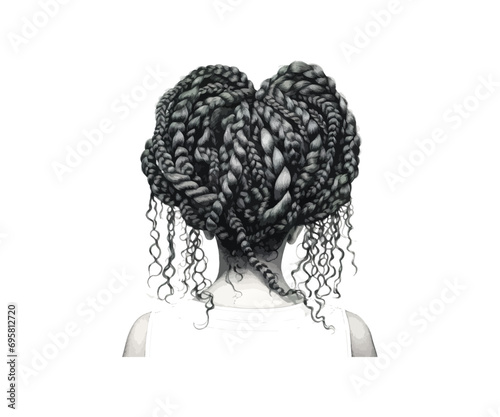 Doodle Knotless Braids and Jumbo Braids Hairs - Afro. Vector illustration design. photo