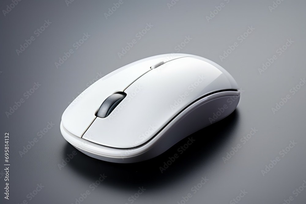 White wireless mouse on white background, minimal, flatlay White wireless mouse on white background, minimal, flatlay