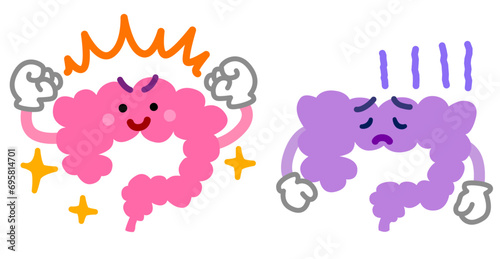 元気な腸と元気のない腸のベクターイラストセット