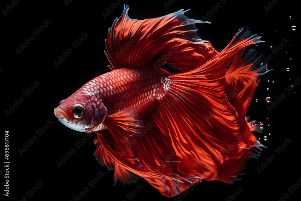 Fototapeta premium red beta fish on black background