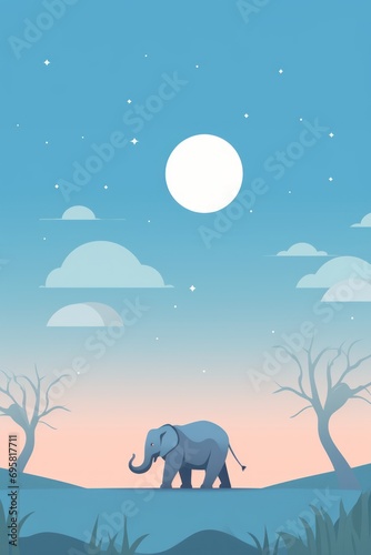 Animated Elephant and Landscape Background with Empty Copy Space for Text - Elephant and Landscape Backdrop - Flat Vector Elephant Graphic Illustration Wallpaper created with Generative AI Technology © Sentoriak