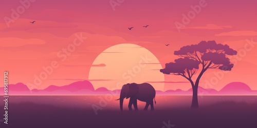 Animated Elephant and Landscape Background with Empty Copy Space for Text - Elephant and Landscape Backdrop - Flat Vector Elephant Graphic Illustration Wallpaper created with Generative AI Technology