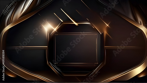 Black Golden Stage Royal Awards Graphics Background. Glowing Lines Elegant Shine Modern Spotlight. Luxury Premium Corporate Template. Abstract trophy Certificate Banner. photo