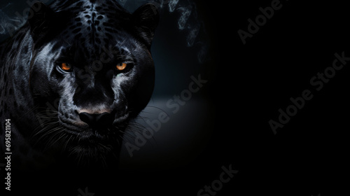 Front view of Panther on black background. Wild animals © Natia