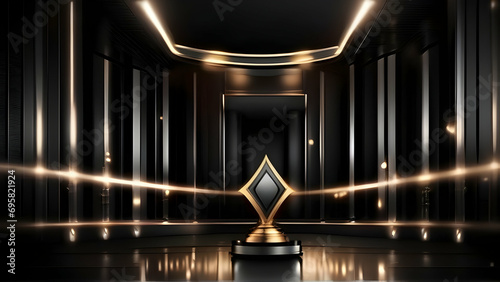 Black Golden Stage Royal Awards Graphics Background. Glowing Lines Elegant Shine Modern Spotlight. Luxury Premium Corporate Template. Abstract trophy Certificate Banner. © Color Mix
