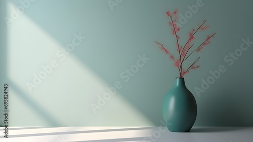 Creative interior concept. Empty wall with vase