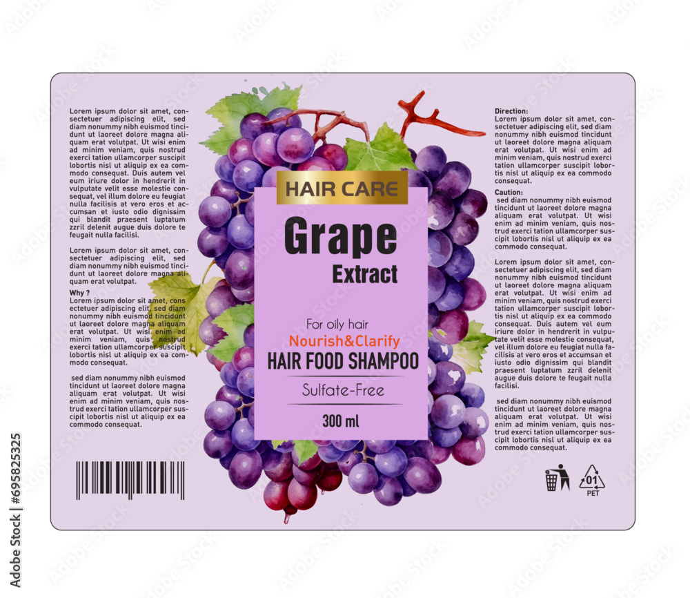 Vetor de Watercolor Purple Grape Shampoo Label Design, Shampoo bottle