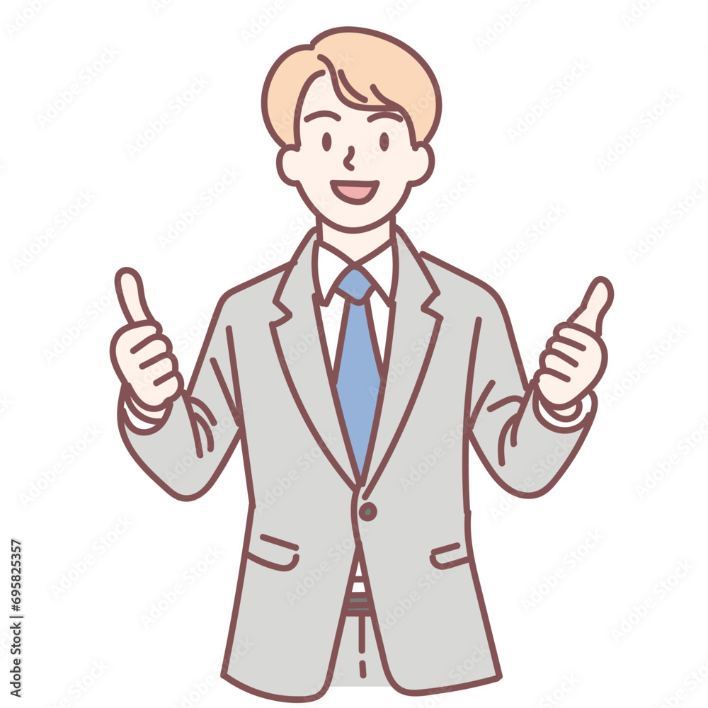 Smiling confident businessman tumbs up on white background. Hand drawn style vector design illustrations. Smiling confident businessman tumbs up on white background. Hand drawn style vector design illustrations.