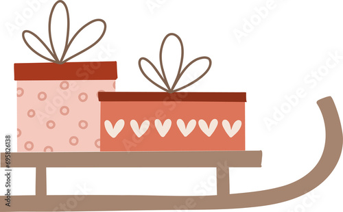 Sleigh with gift boxes, presents for christmas, Valentines day
