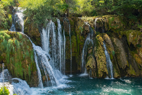 Fototapeta Naklejka Na Ścianę i Meble -  Milancev Buk waterfall at Martin Brod in Una-Sana Canton, Federation of Bosnia and Herzegovina. Located within the Una National Park, it is also known as Veliki Buk or Martinbrodski