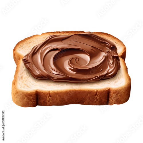 Chocolate spread on toast isolated on transparent background