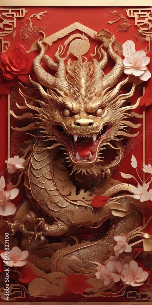 Poster for Happy Chinese New Year of the dragon 2024 a