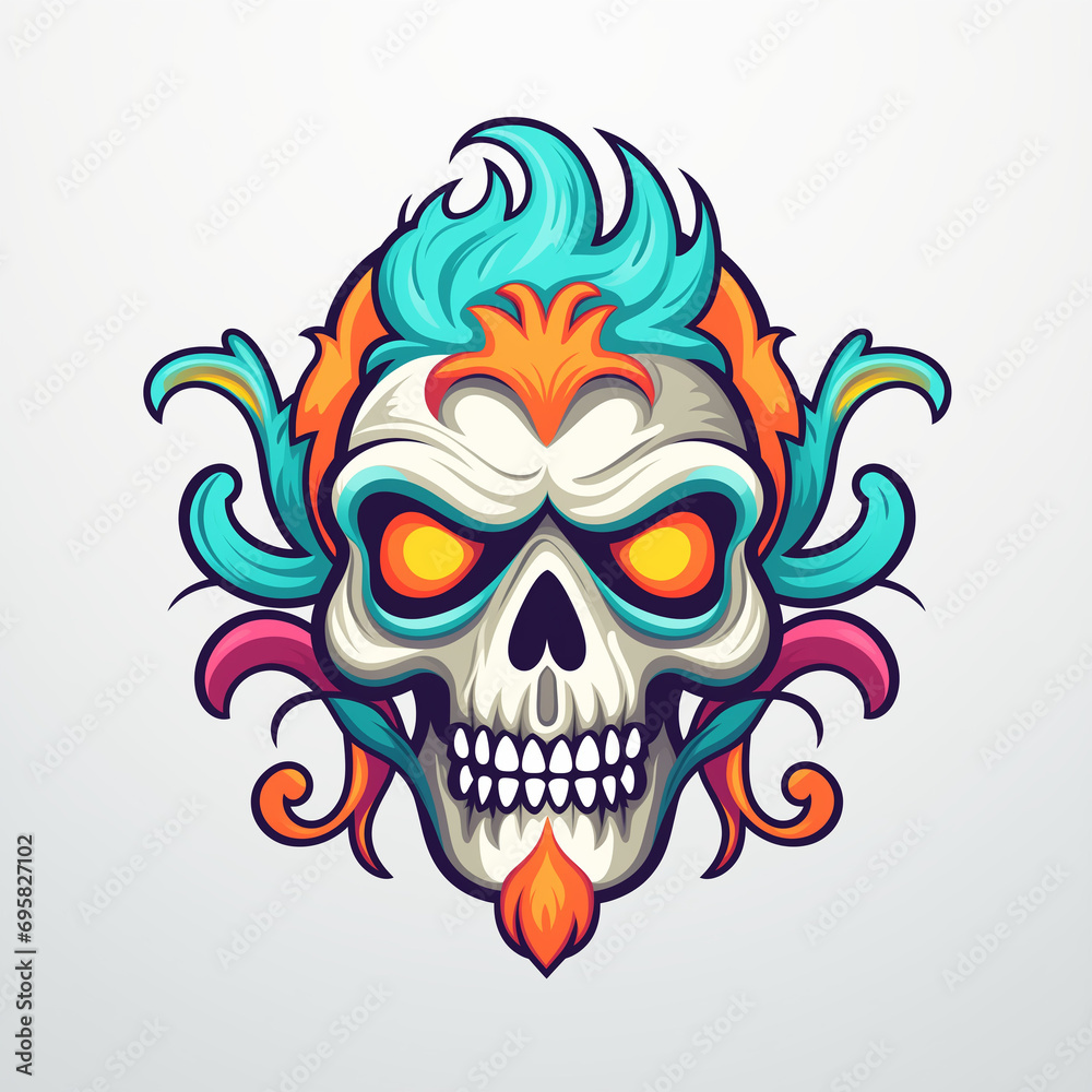 Playful Cartoon-Style Skull Logo with Vibrant Colors