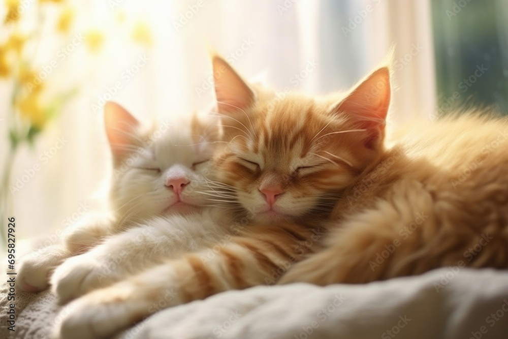 cute sleeping kittens in a cozy interior