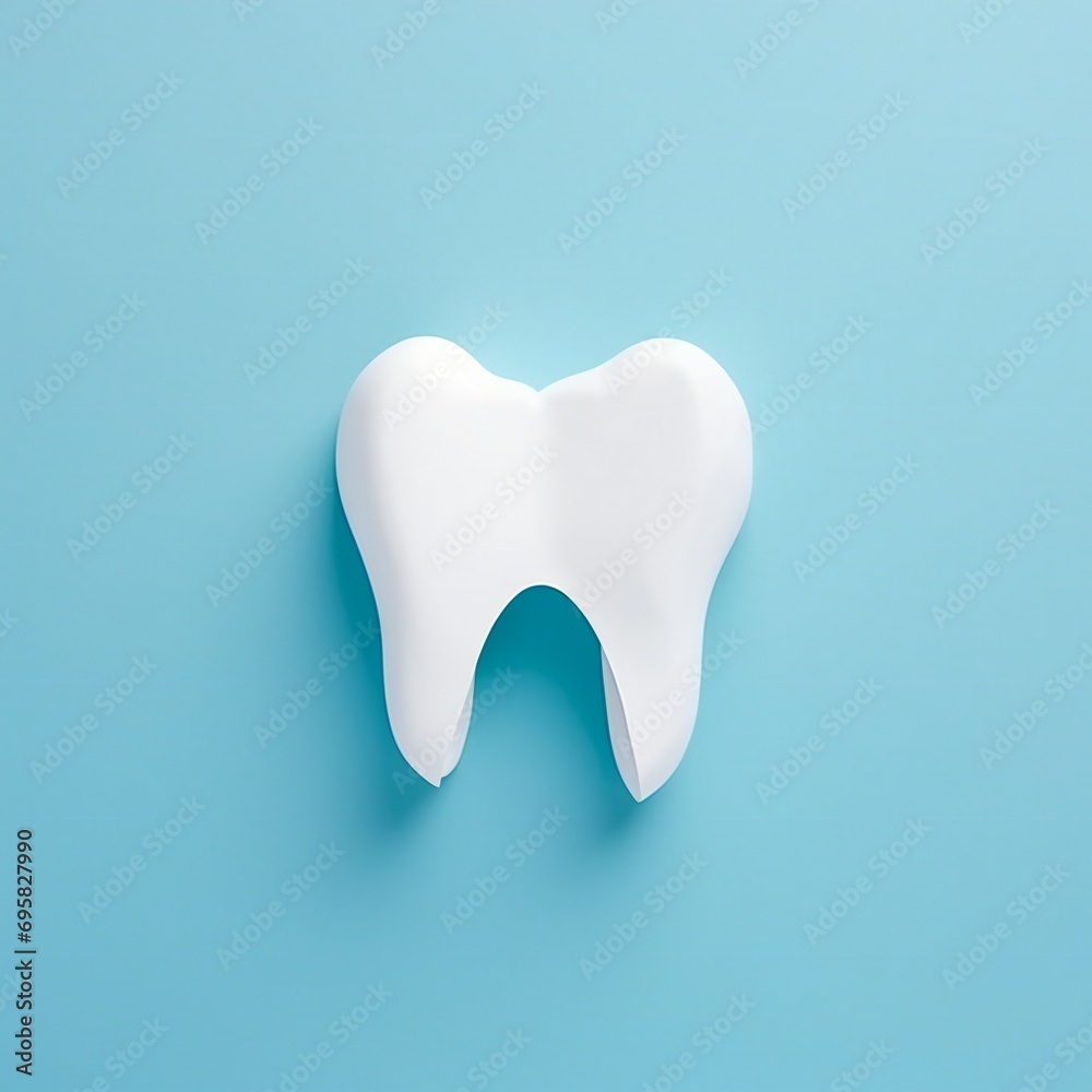 Paper cut mockup of tooth on blue background. Dental care concept. International Dentist Day. Greeting card for professional holiday. Paper cut mockup of tooth on blue background. Dental care concept. International Dentist Day. Greeting card for professional holiday.