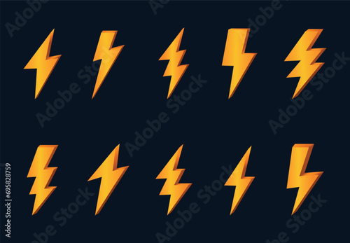 Thunder and lightning flash icons. Vector set.