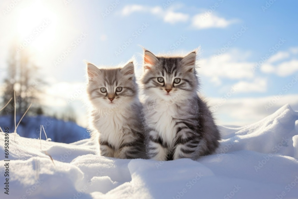 cute fluffy kittens sitting in the snow. fluffy kittens outdoors in winter cute fluffy kittens sitting in the snow. fluffy kittens outdoors in winter