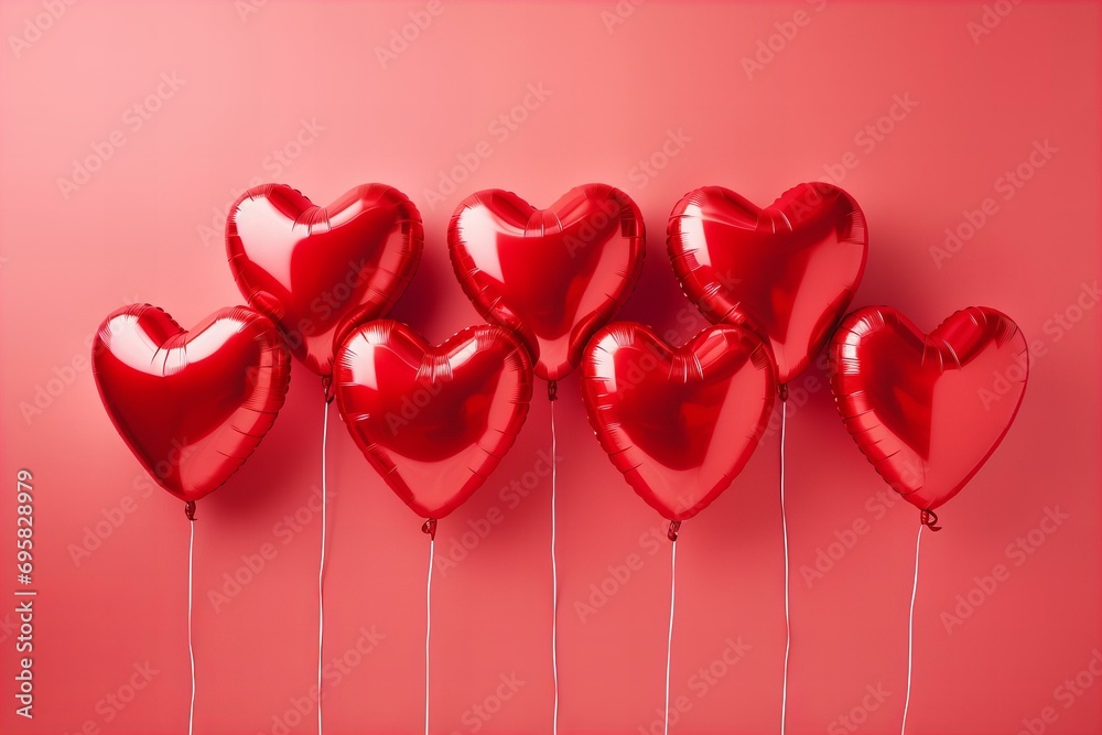 red heart foil balloons on a red background for Valentines Day