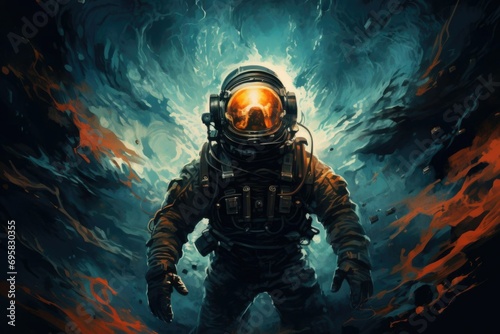 Cosmonaut in space. People in space. Astronaut in spacesuit on the background of space