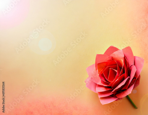 Peach Fuzz background with rose in the corner