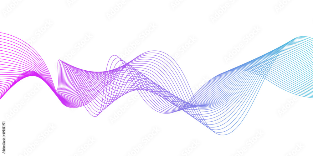 Curve colored lines on a white background. Abstract wave of many lines.Stylized line art background. Vector illustration. Wave with lines created using blend tool.