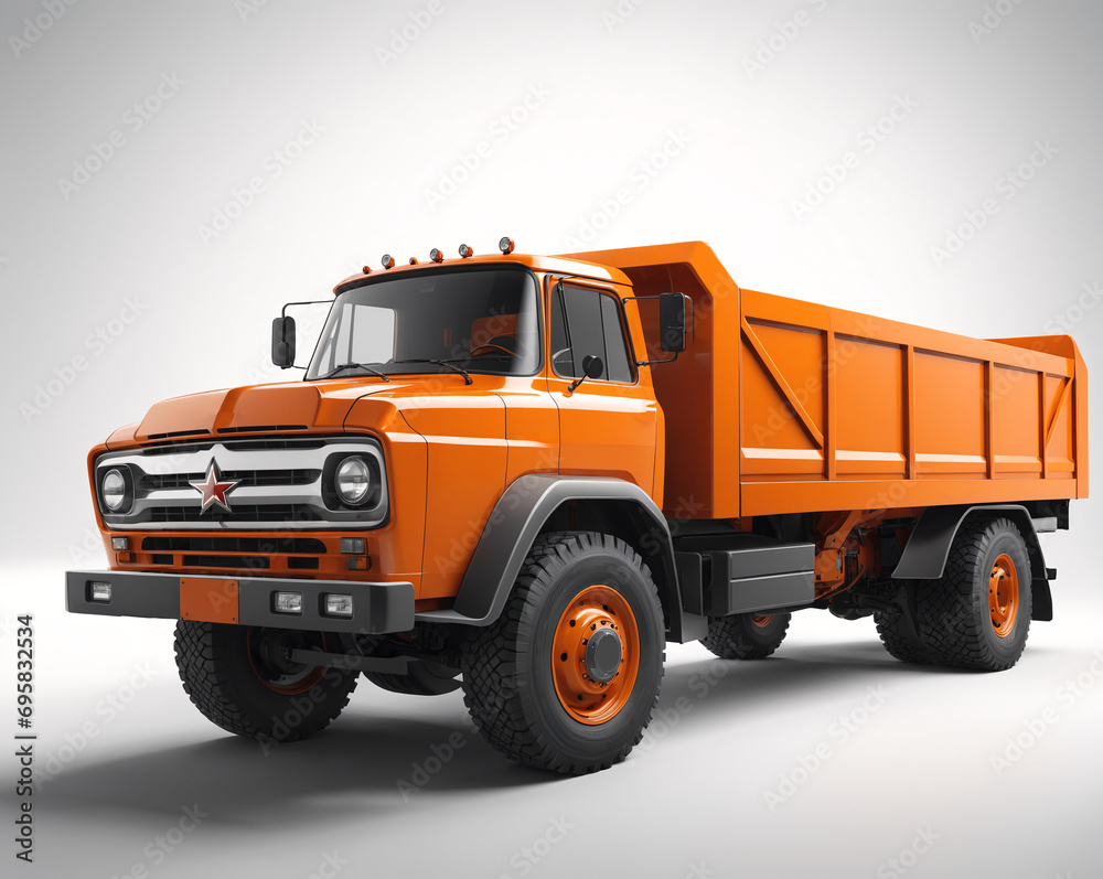 huge orange retro truck on a white background. Generated AI