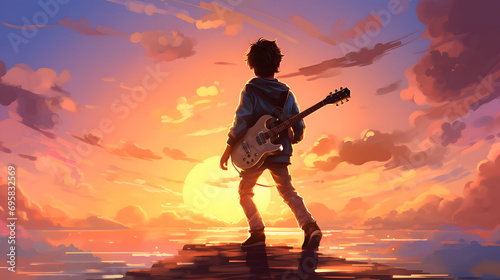 A boy standing with guitar