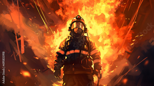 Brave firefighter with axe