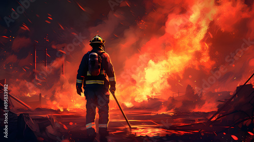 Brave firefighter with axe