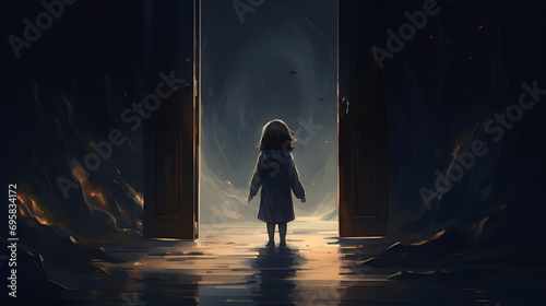 Child standing in a dark place