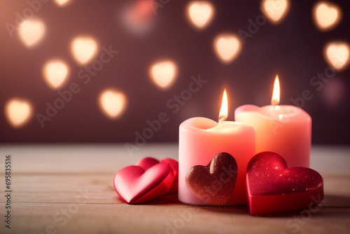 Valentine or love concept background wallpaper featuring heart-shaped candles