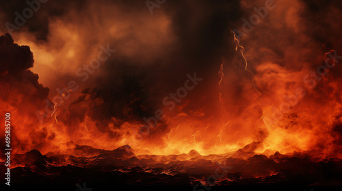 Lava explosions and fire background. Orange red