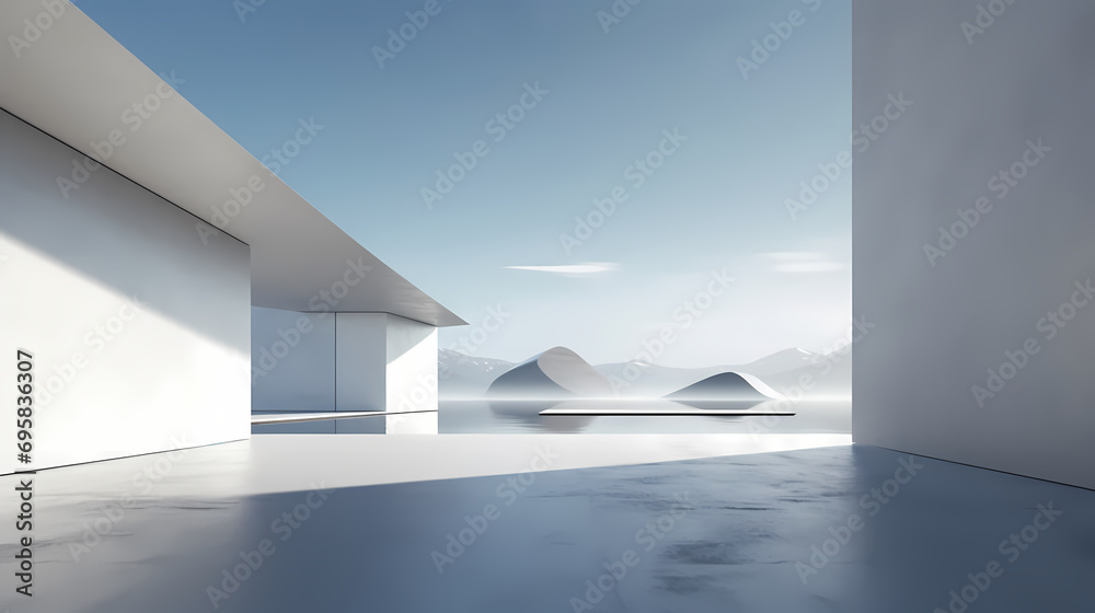 3d render of abstract futuristic architecture with empty concrete floor 3d render of abstract futuristic architecture with empty concrete floor