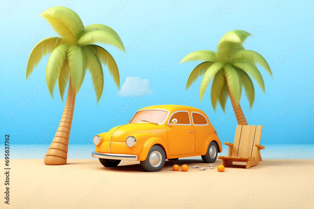  car on the beach with palm trees