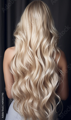 Beautiful blond long hair from behind. Blond hair. Ai generated